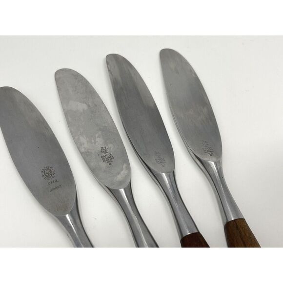 Dansk FJORD Dinner Knives Teak Handle Stainless Steel Germany 8 3/8” Set Of 4 - Picture 8 of 8